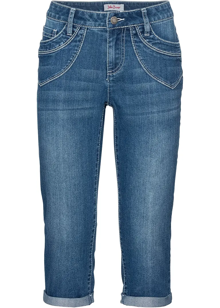 Straight Jeans Mid Waist, cropped in blau von vorne - bonprix