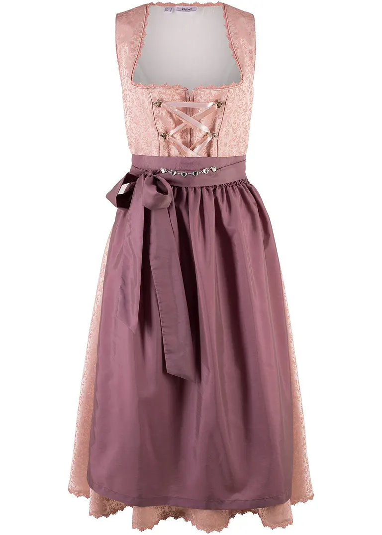 Dirndl mit Schürze in Midilänge (2-tlg. Set) in rosa von vorne - bonprix