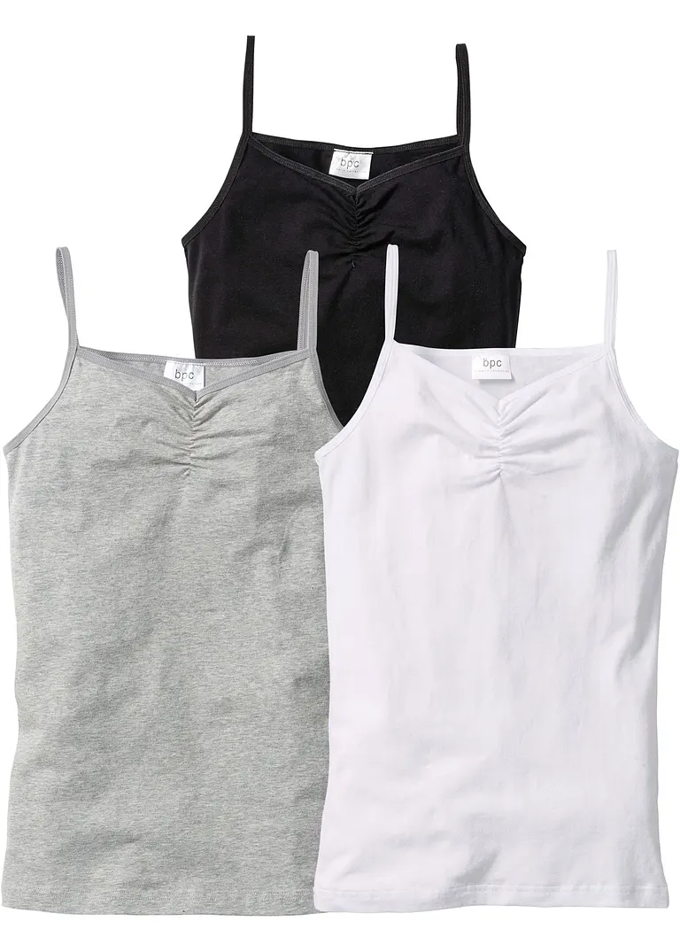 Mädchen Top mit Bio-Baumwolle (3er-Pack) in weiß von vorne - bonprix