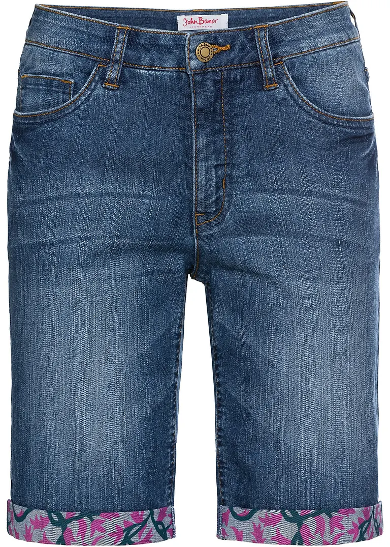 John Baner JEANSWEAR Stretch-Jeans-Bermuda mit farbigem Umschlag