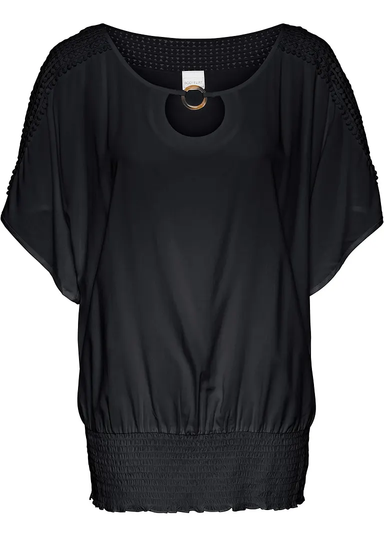 Bluse mit Spitze in schwarz von vorne - bonprix