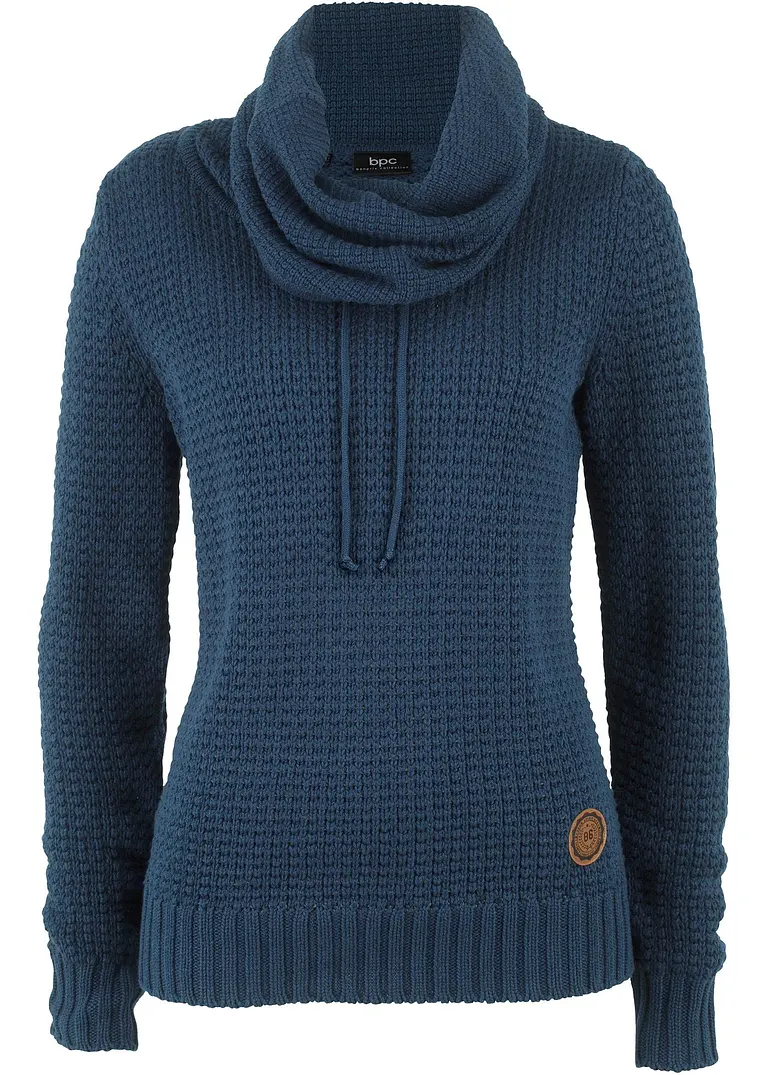 Rollkragenpullover mit Kordeln in blau von vorne - bonprix