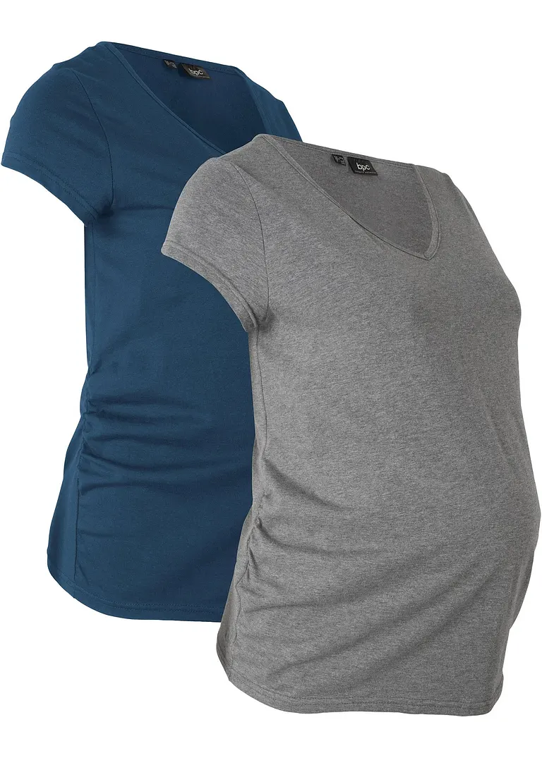 Basic Umstandsshirts, 2er-Pack​ in blau von vorne - bonprix