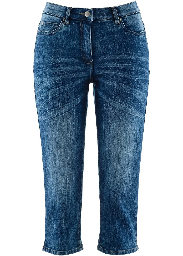 Straight Jeans, Mid Waist, Stretch in blau von vorne - bonprix