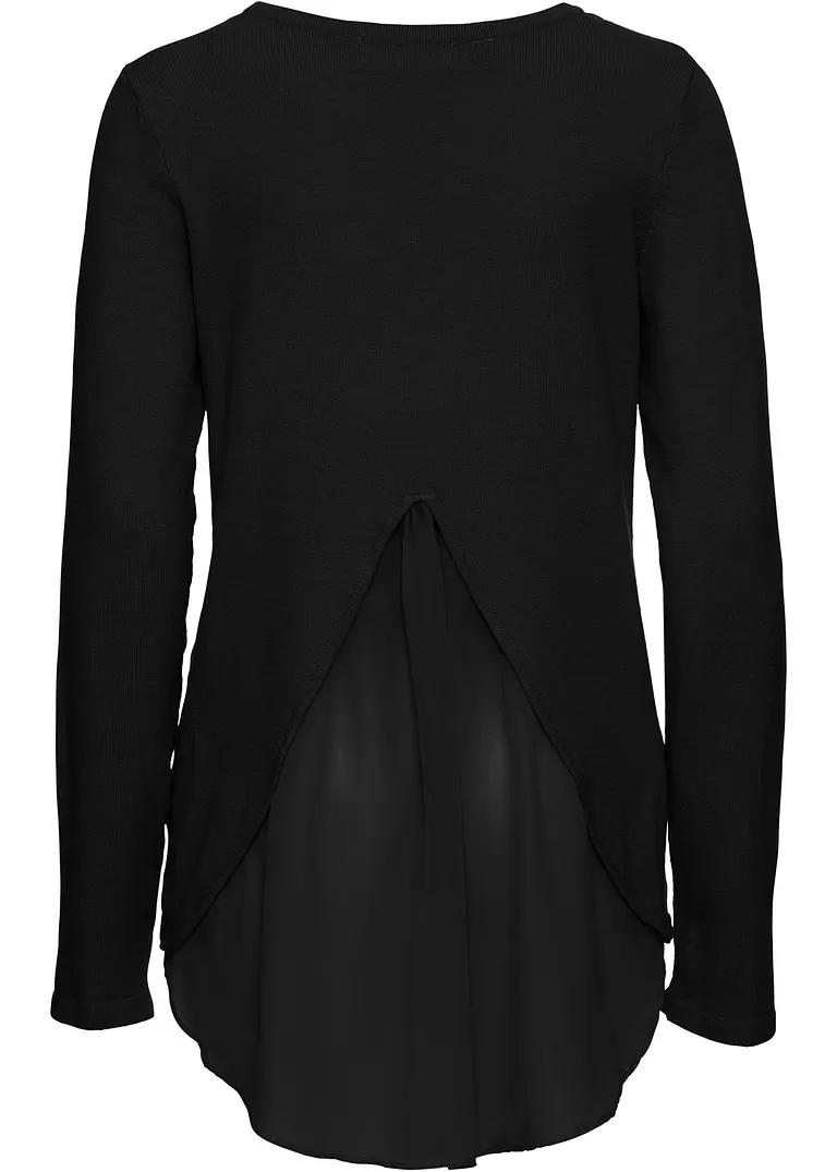 Pullover mit Bluseneinsatz in schwarz von hinten - BODYFLIRT