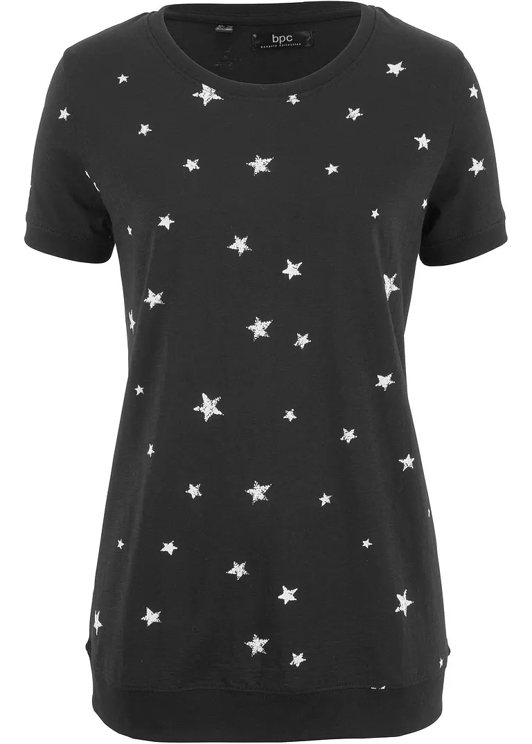 Leichtes Baumwoll Shirt, Halbarm in schwarz von vorne - bonprix