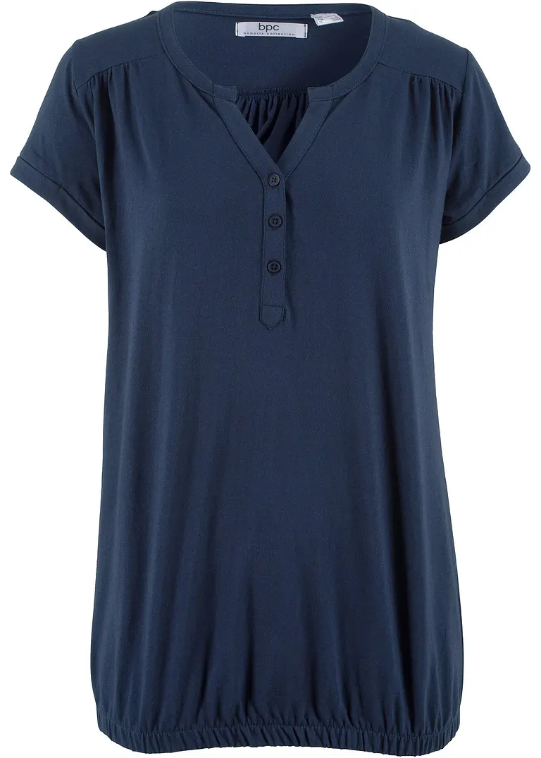 Baumwoll-Shirt, Kurzarm in blau von vorne - bonprix