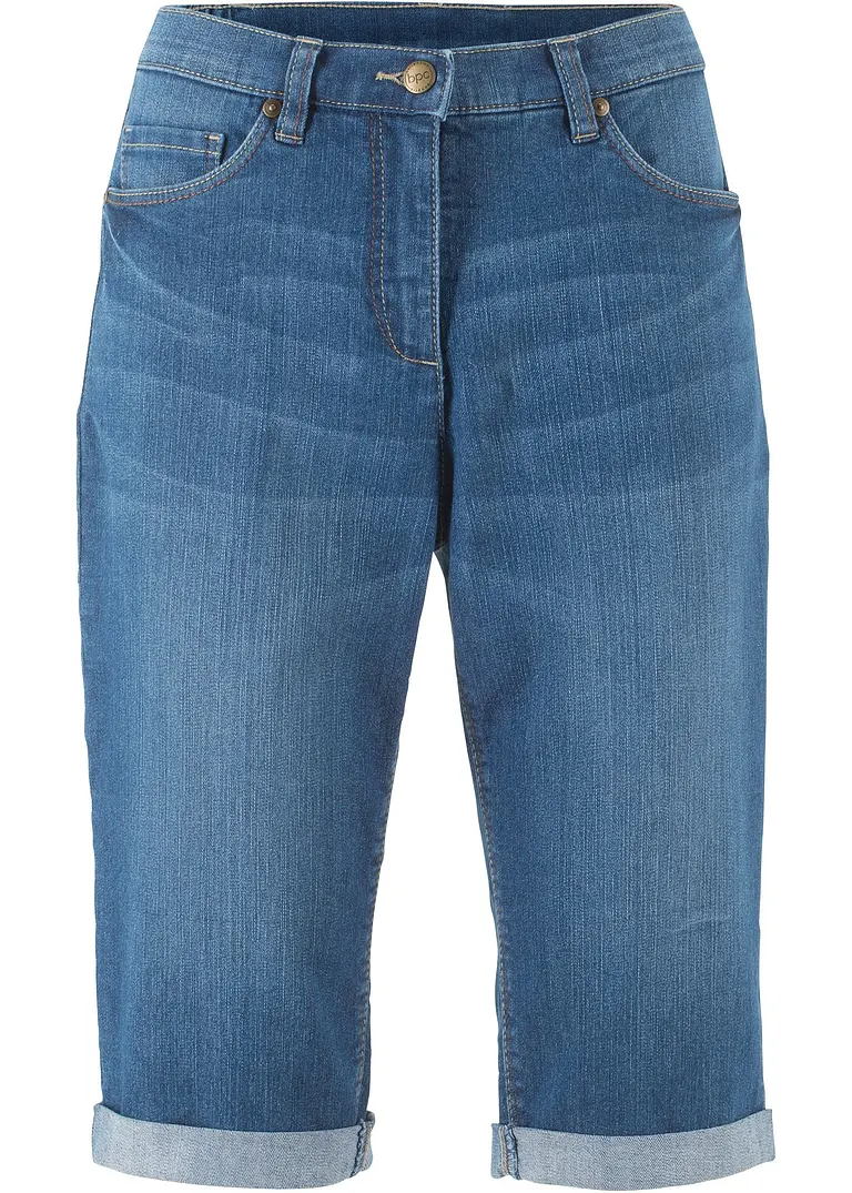 Stretch-Jeans-Bermuda mit gekrempeltem Saum in blau von vorne - bpc bonprix collection