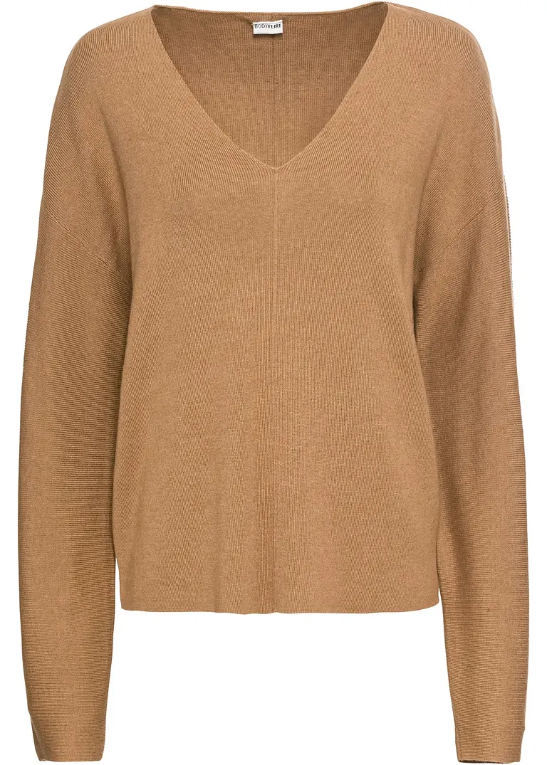 Oversize-Pullover in beige von vorne - BODYFLIRT