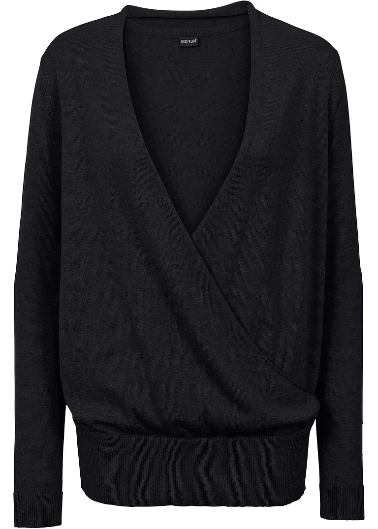 Wickel-Pullover in schwarz von vorne - bonprix