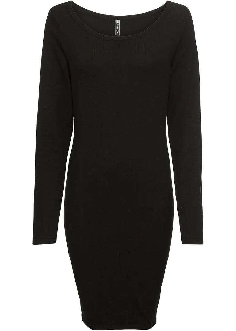 Strickkleid mit legerem Schnitt in schwarz von vorne - bonprix