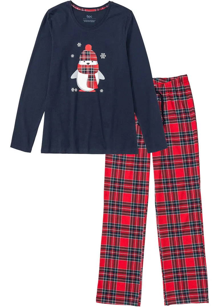 Pyjama aus reiner Bio-Baumwolle in blau von vorne - bonprix