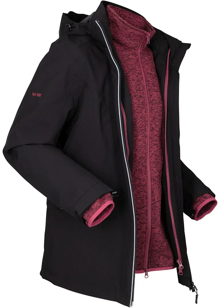 Funktions-Outdoor-3 in 1 Jacke mit Strickfleece-Innenjacke in schwarz von der Seite - bonprix