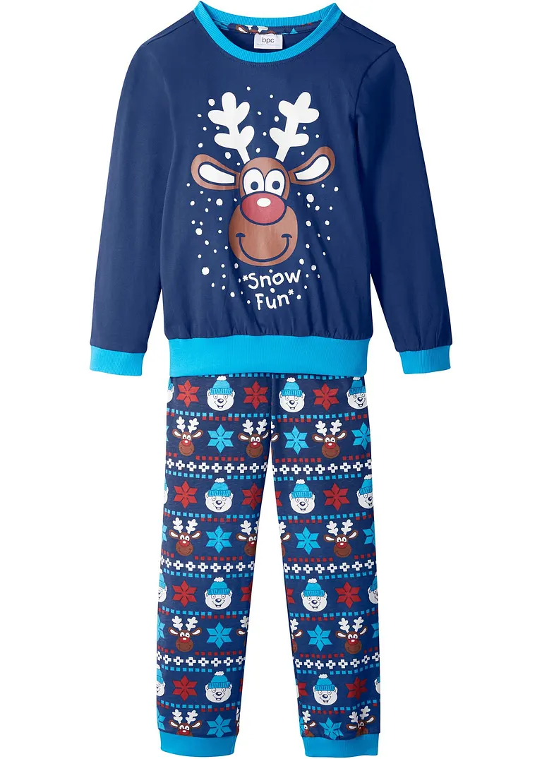 Pyjama mit Weihnachtsmotiv und Bio-Baumwolle (2-tlg.) in blau von vorne - bonprix
