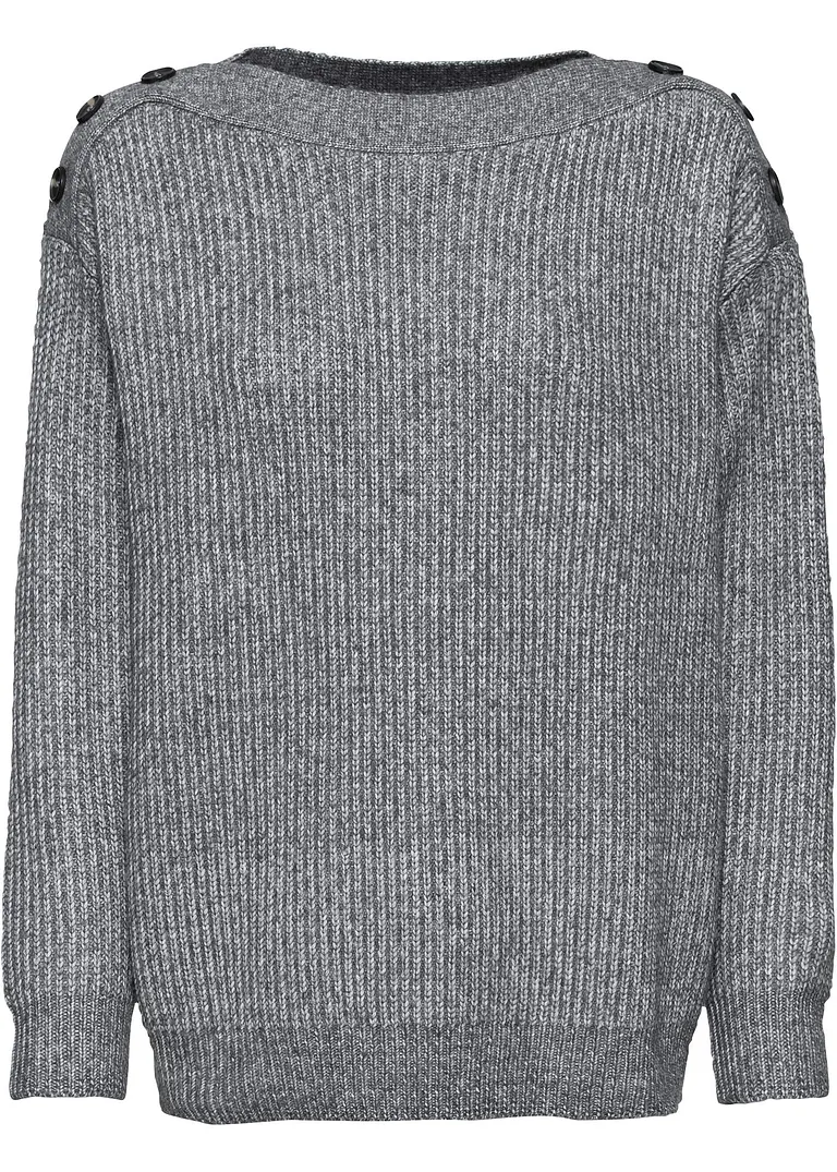 Pullover mit Knöpfen in grau von vorne - BODYFLIRT
