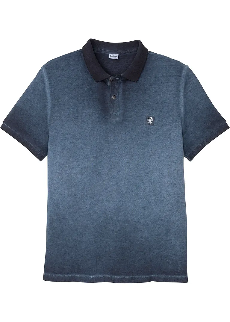 Piquè-Poloshirt in gewaschener Optik, Kurzarm in blau von vorne - bonprix