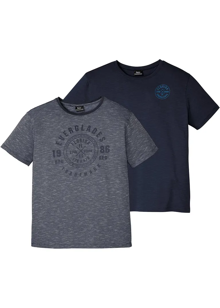 T-Shirt mit Komfortschnitt (2er Pack) in blau von vorne - bonprix