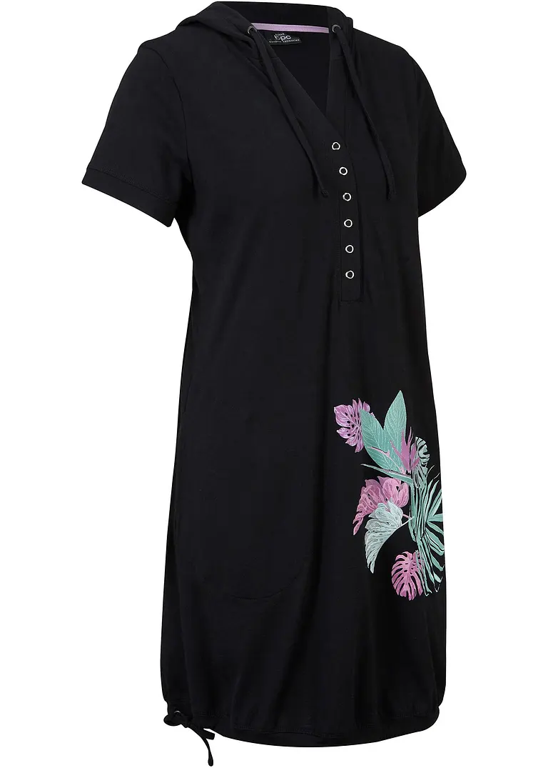 Shirtkleid aus reiner Baumwolle in schwarz von der Seite - bonprix