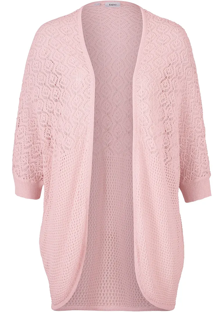 Strickjacke mit Muster und Fledermausärmeln, 3/4 Arm in rosa von vorne - bonprix