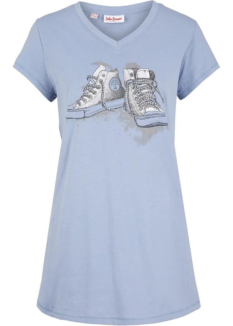 Longshirt, bedruckt in blau von vorne - bonprix