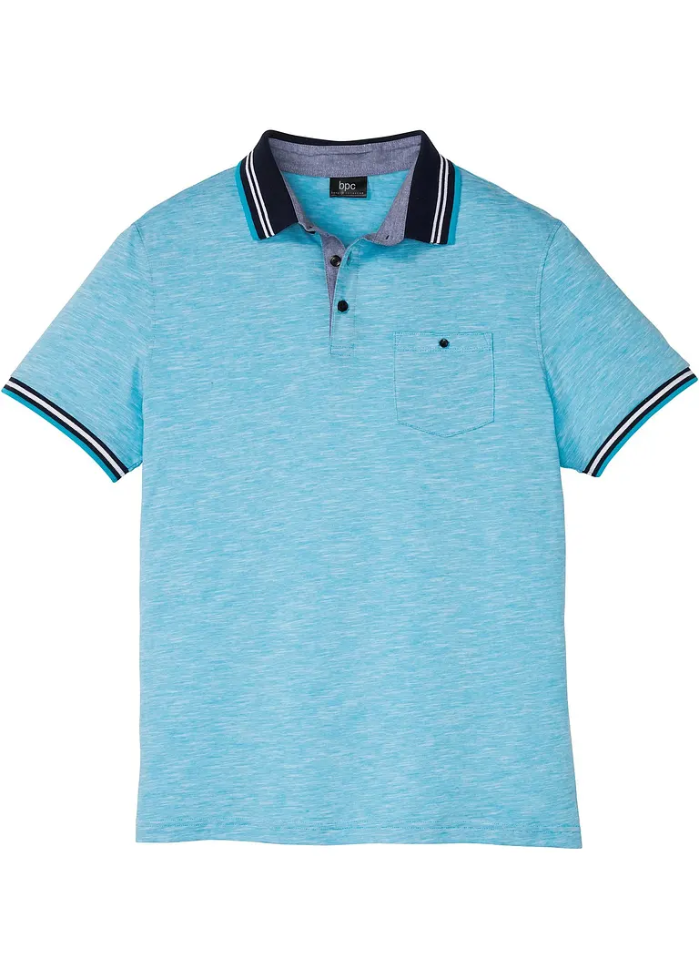 Poloshirt mit Brusttasche, Kurzarm in blau von vorne - bonprix