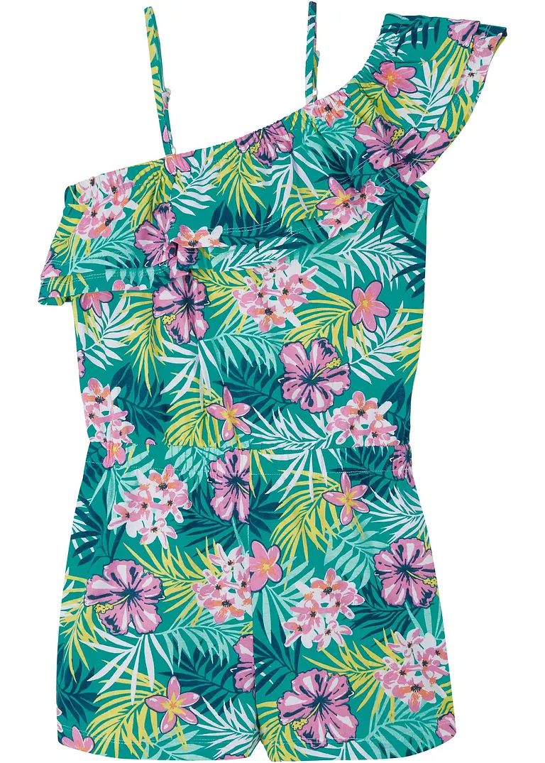 One-Shoulder-Jumpsuit aus reiner Bio-Baumwolle in grün von vorne - bonprix