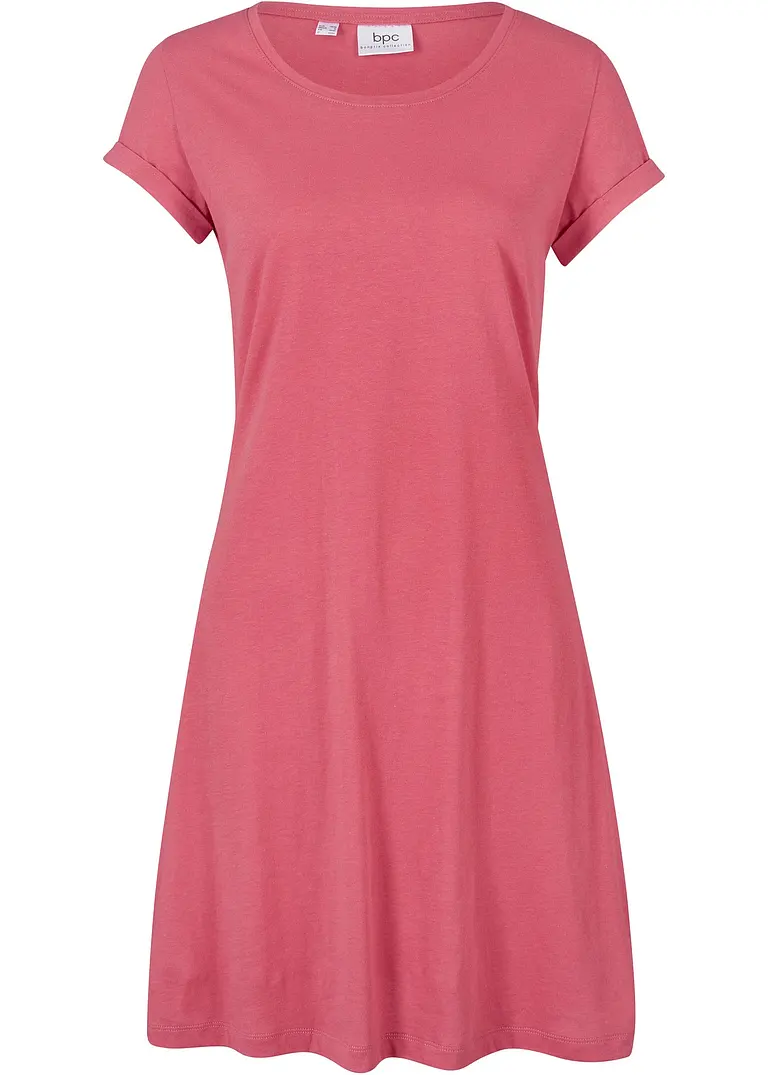 Shirtkleid aus Bio-Baumwolle, Kurzarm in pink von vorne - bonprix