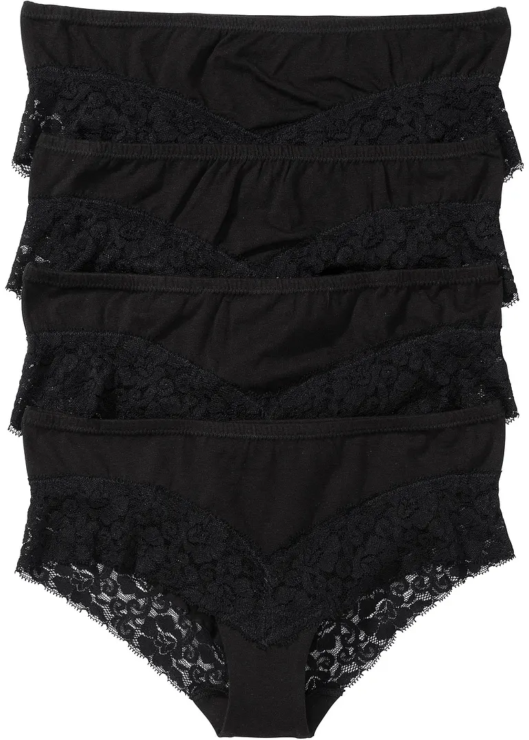 Panty mit Spitze (4er Pack) in schwarz von vorne - bonprix