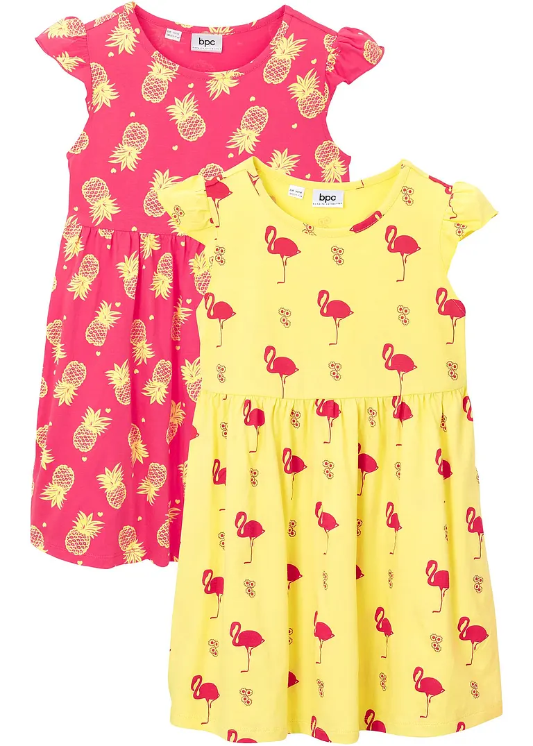 Mädchen Sommerkleid (2er-Pack) aus Bio-Baumwolle in gelb von vorne - bpc bonprix collection