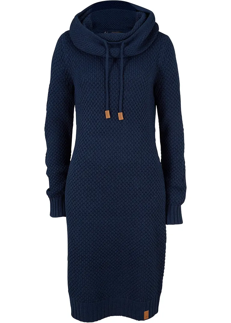 Strickkleid mit Schalkragen in blau von vorne - bonprix