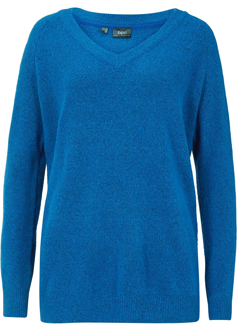Strickpullover mit V-Ausschnitt, Oversized Fit in blau von vorne - bonprix