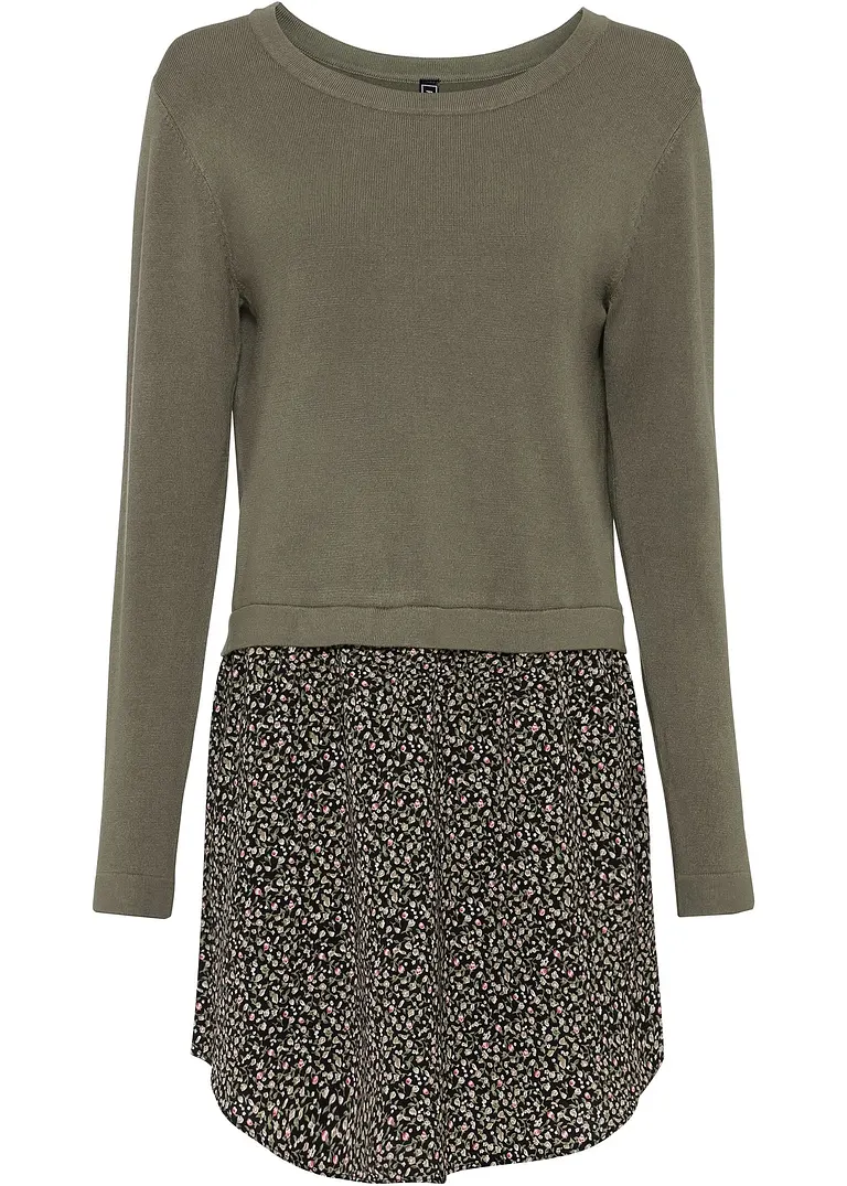 Pullover mit Rockansatz in grün von vorne - bonprix