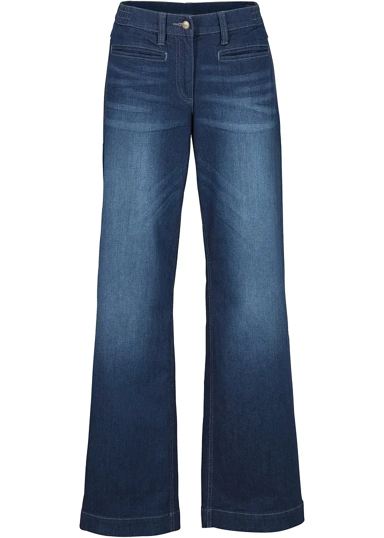 Wide Leg Jeans Mid Waist in blau von vorne - bonprix
