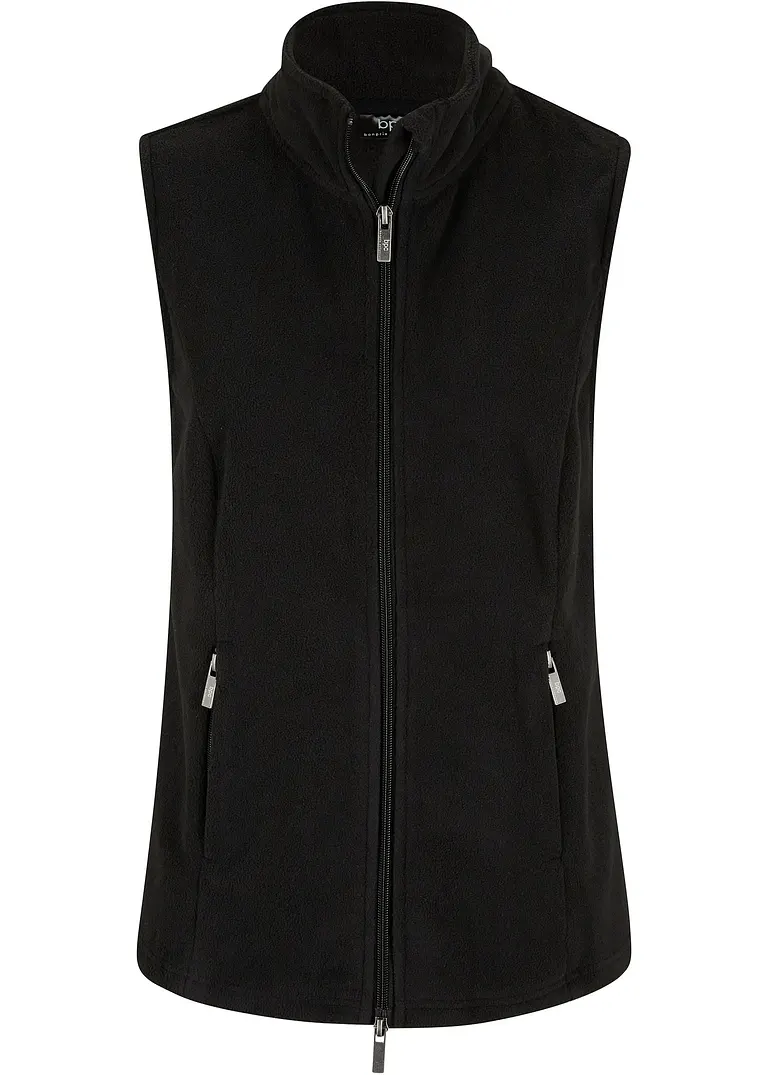 Fleece-Weste mit Taschen in schwarz von vorne - bpc bonprix collection