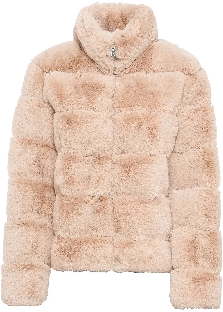 Fellimitat-Jacke mit Reißverschluss in rosa von vorne - bonprix