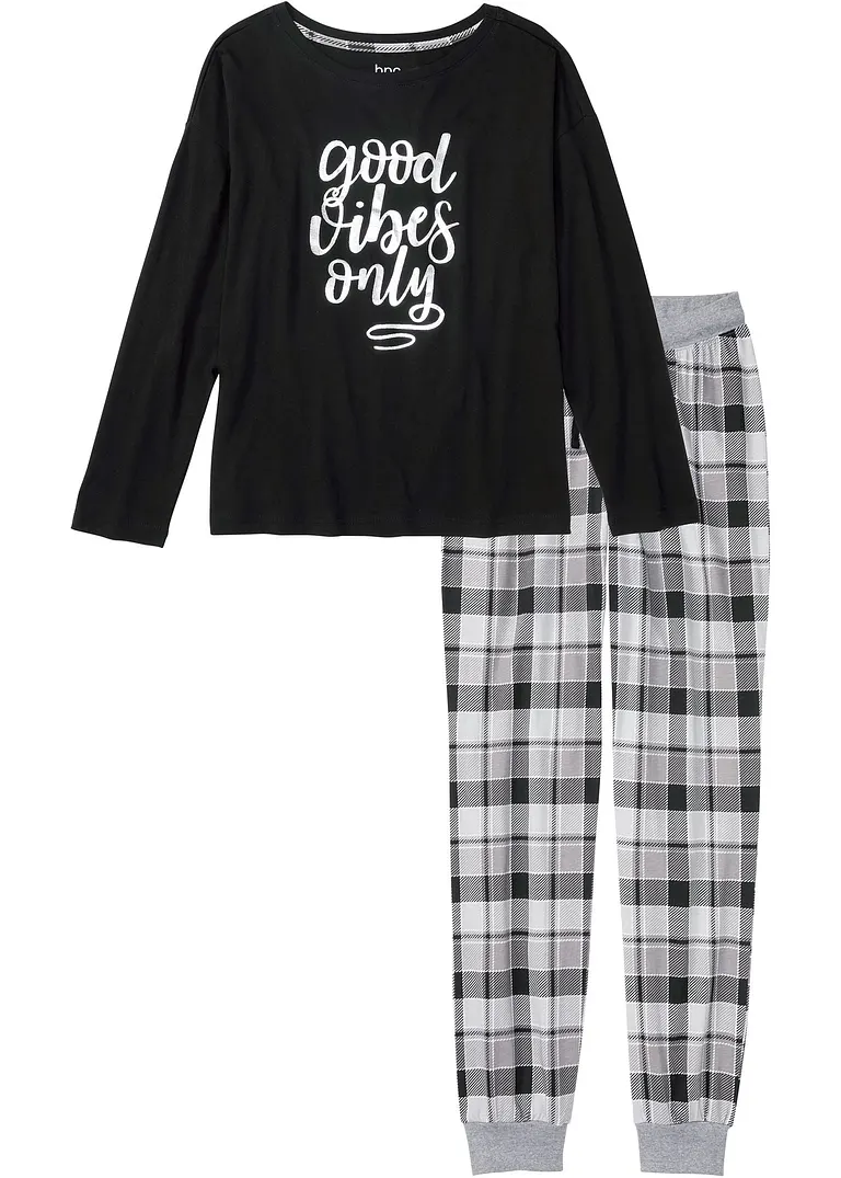 Pyjama mit oversized Shirt in schwarz von vorne - bonprix
