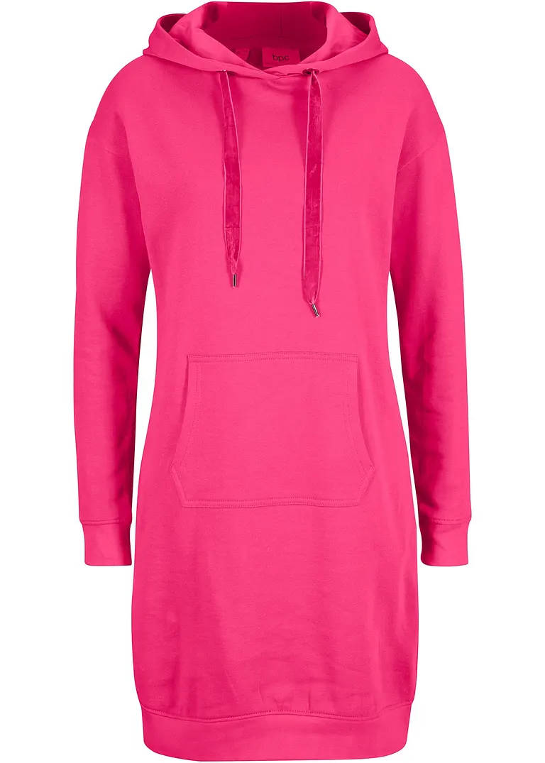 Baumwoll-Sweatkleid mit Kapuze in pink von vorne - bonprix