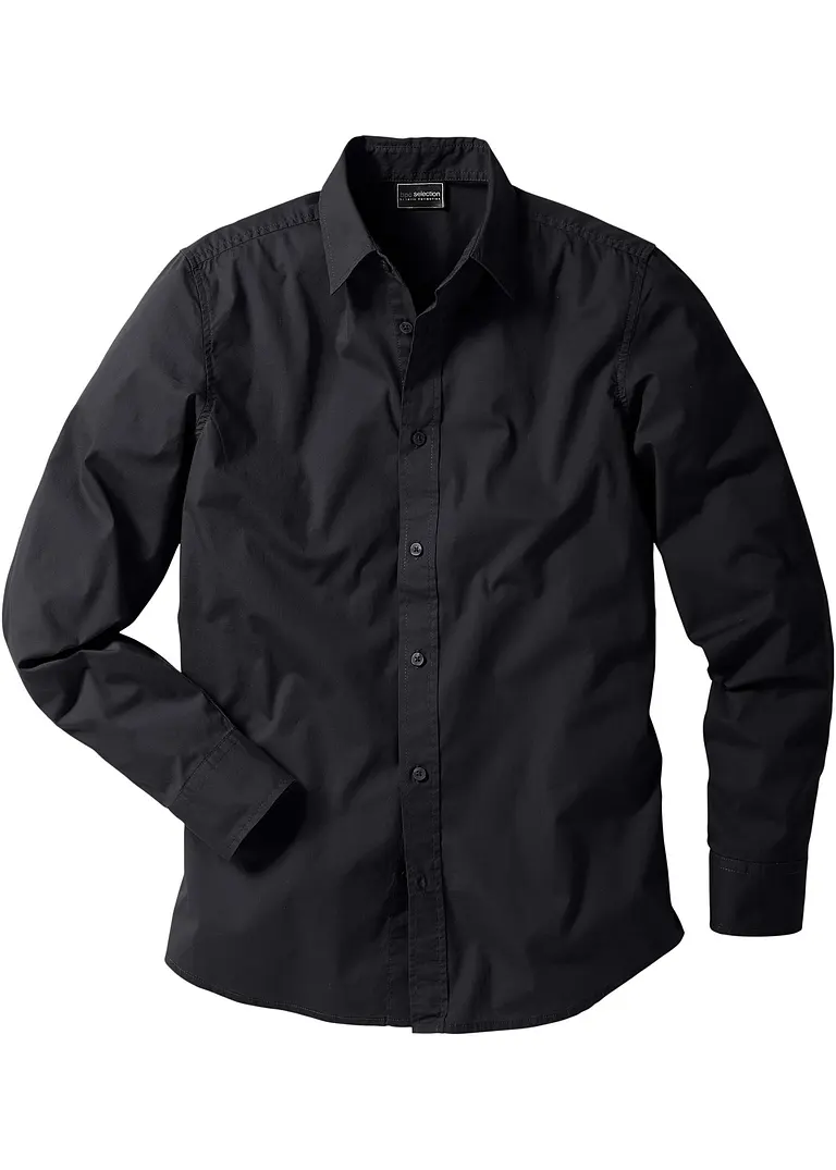 Stretch-Hemd, Slim Fit in schwarz von vorne - bonprix