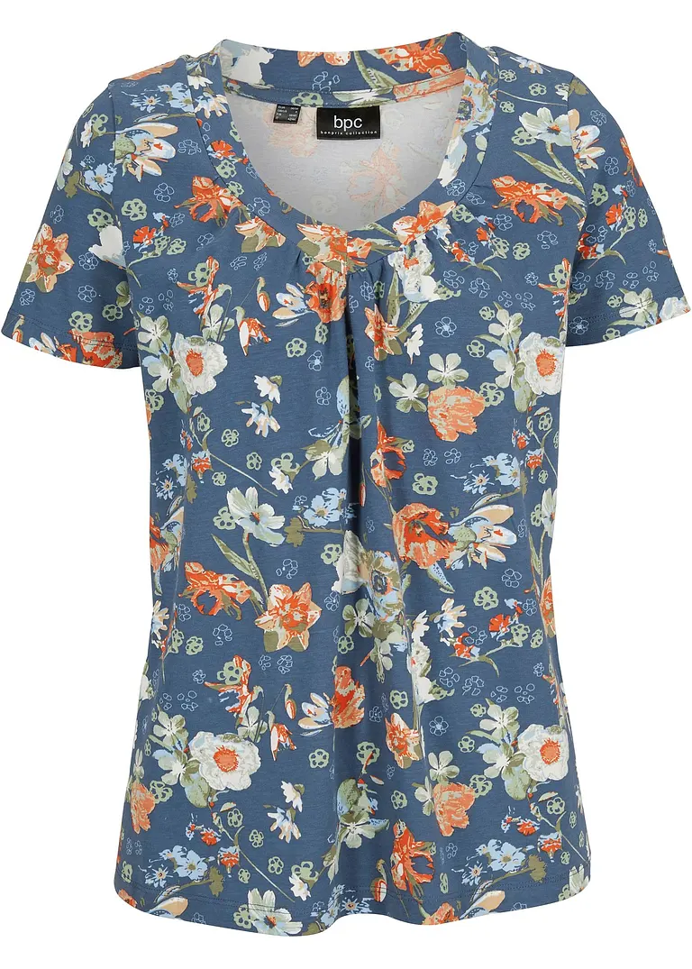 Shirt mit Druck, kurzarm in blau von vorne - bonprix