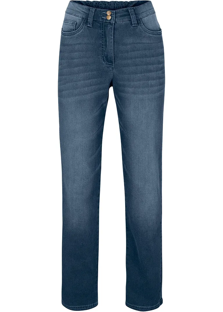 Thermojeans mit Push-up-Effekt und Bequembund, Straight in blau von vorne - bpc bonprix collection