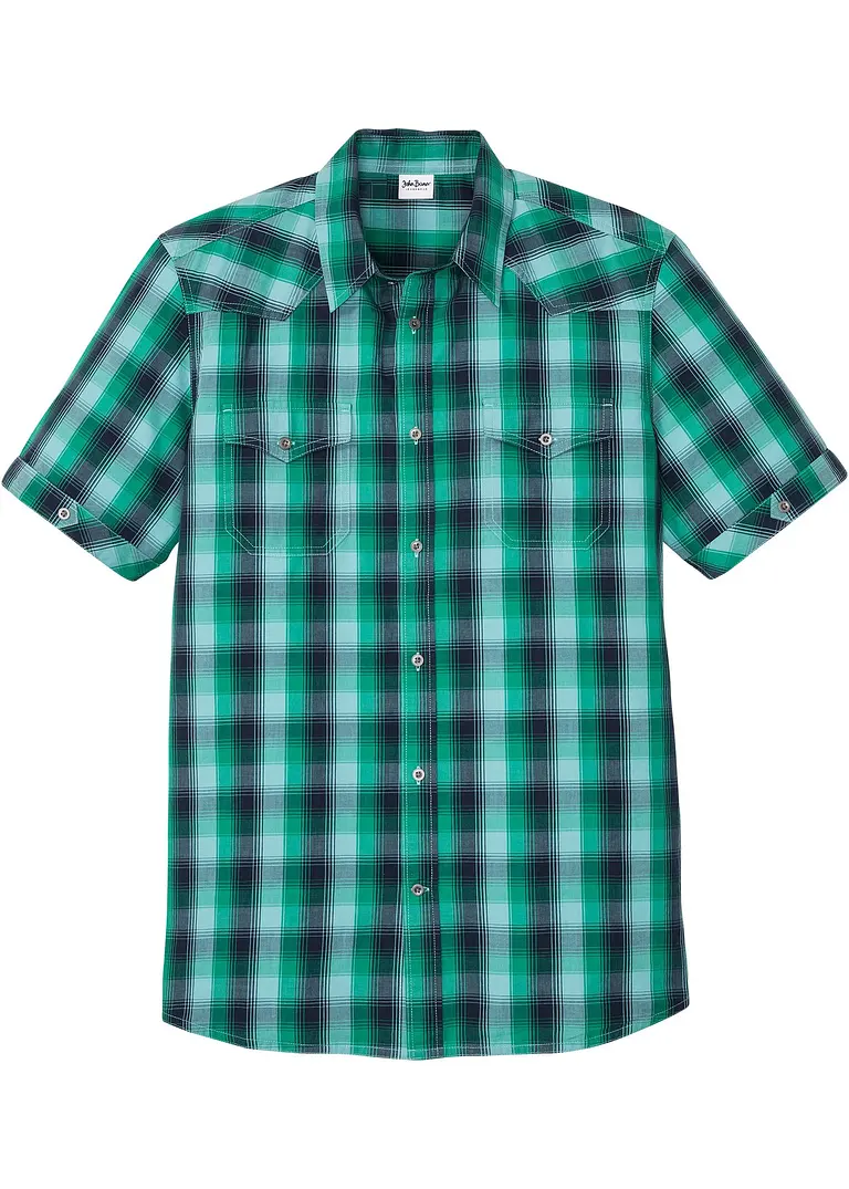 Kurzarmhemd mit aufgesetzten Taschen in blau von vorne - bonprix