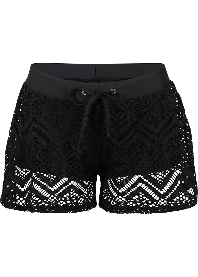 Badeshorts mit Spitze in schwarz von vorne - bonprix