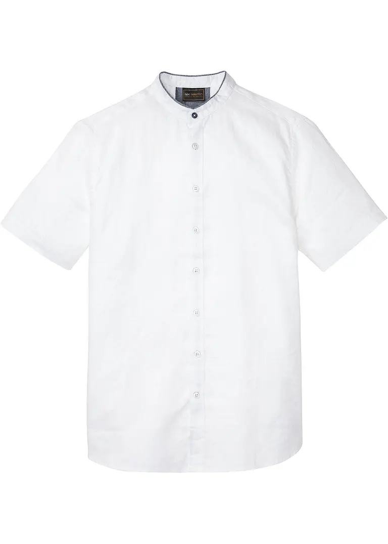 Leinen - Kurzarmhemd mit Stehkragen in weiß von vorne - bonprix