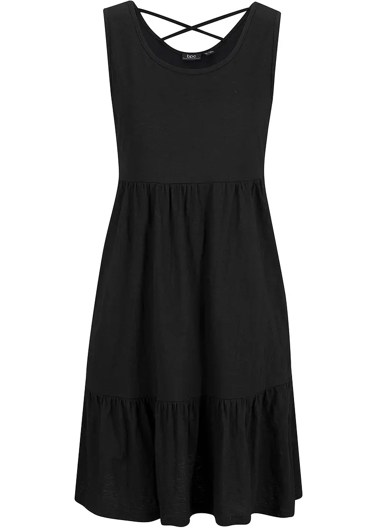 Jerseykleid mit Volants und Rückendetail in schwarz von vorne - bonprix