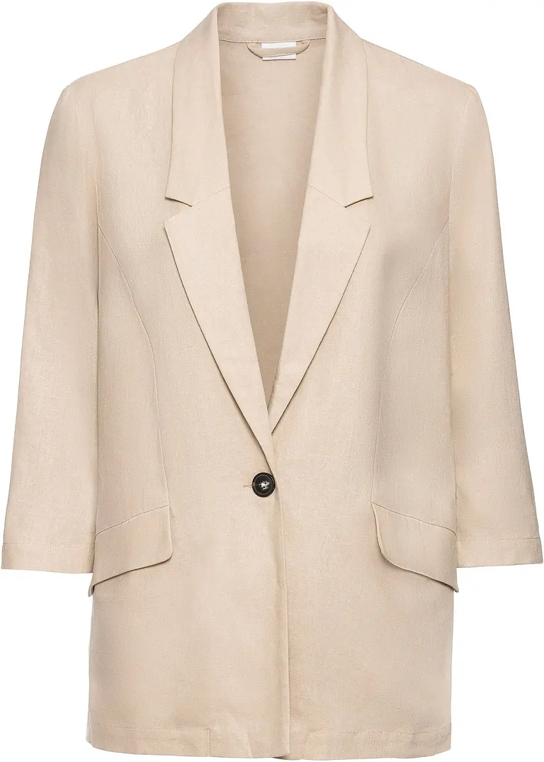 Leinen-Blazer in beige von vorne - BODYFLIRT