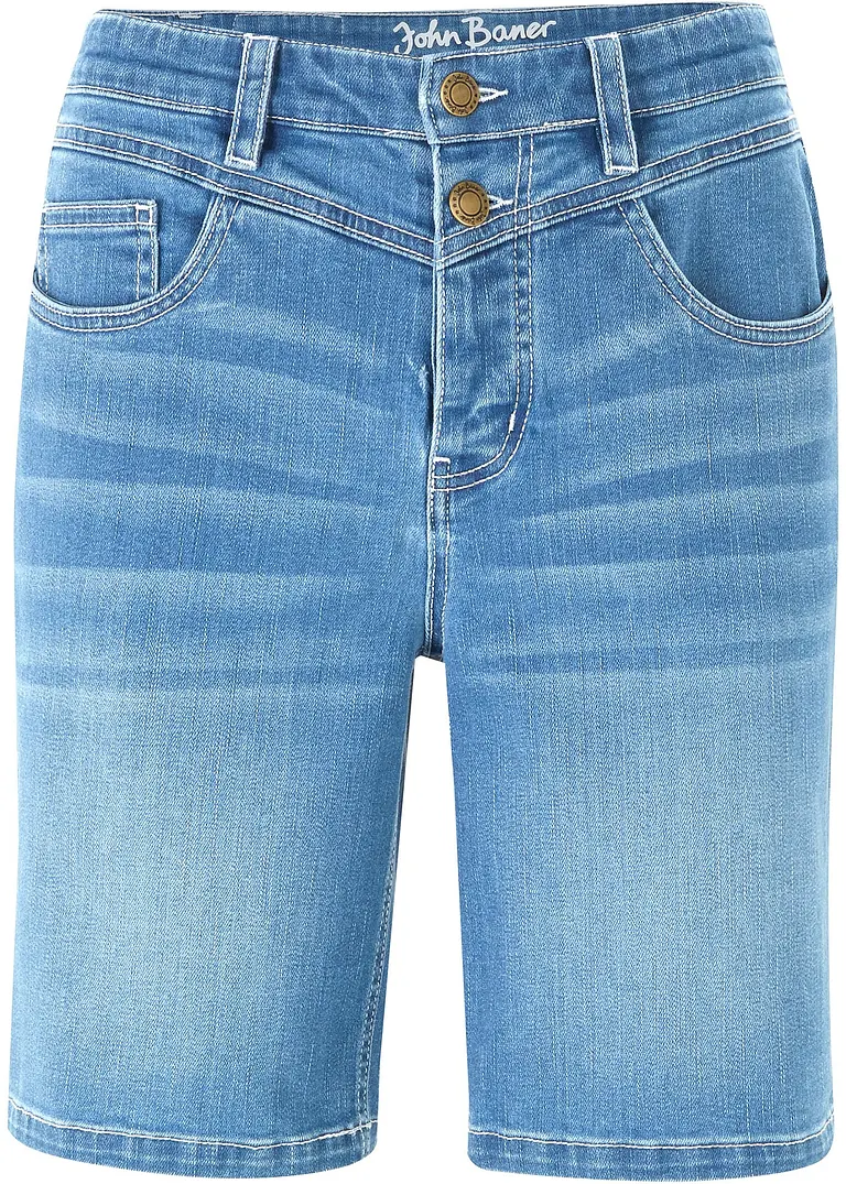 Jeans Bermuda Slim Fit Mid Waist in blau von vorne - bonprix