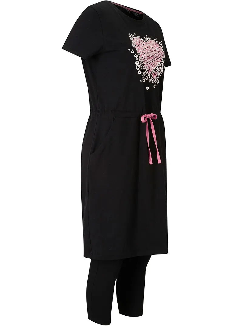 Kleid und 3/4-Leggings (2-tlg.Set) in schwarz von vorne - bpc bonprix collection