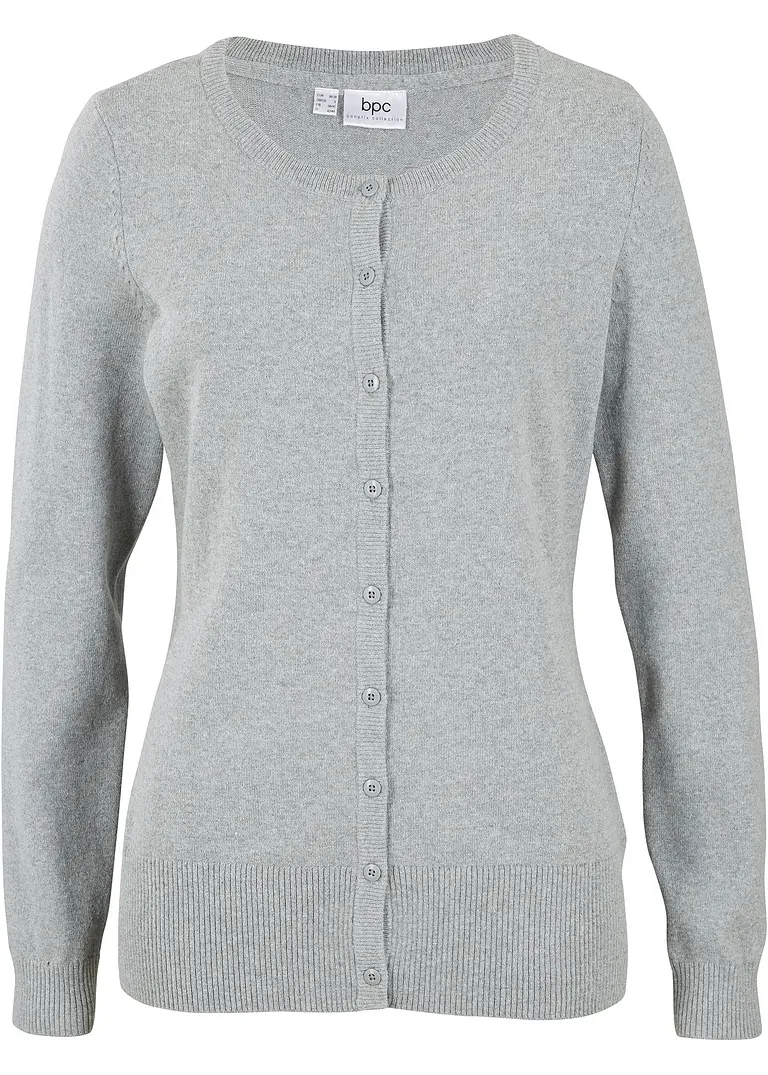 Basic Feinstrickjacke mit recycelter Baumwolle in grau von vorne - bonprix