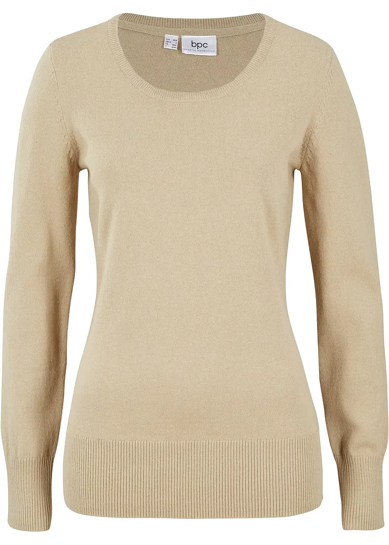 Basic Pullover mit recycelter Baumwolle in beige von vorne - bpc bonprix collection