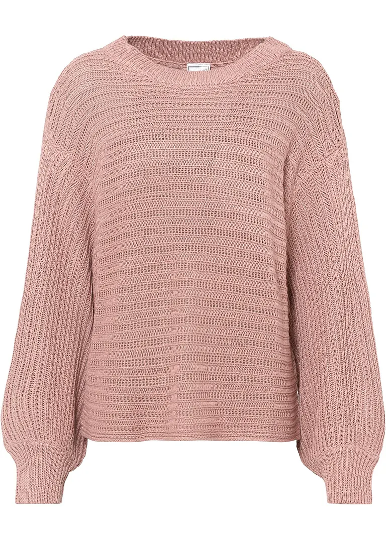 Oversize Lochstrick-Pullover in rosa von vorne - bonprix